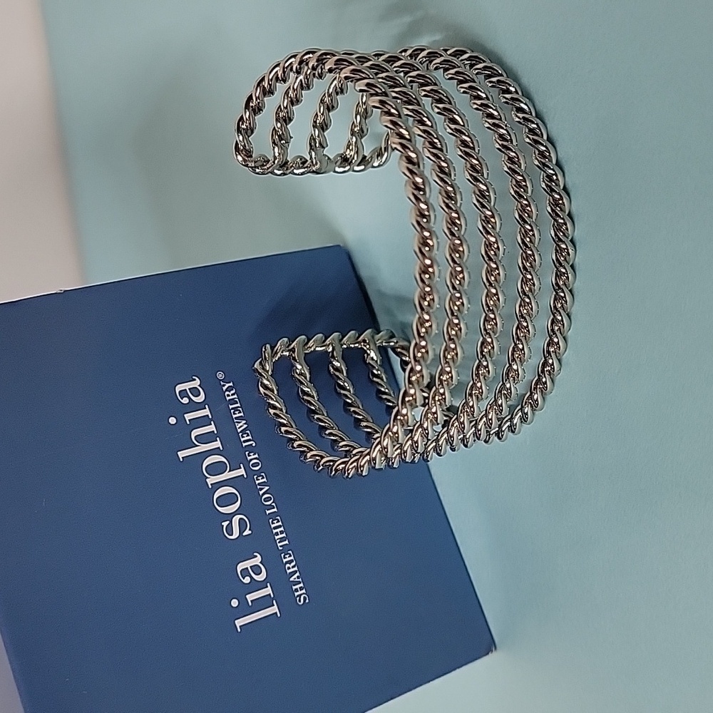 Lia Sophia "Wind Up" Silver Tone Wide Cuff Bracelet